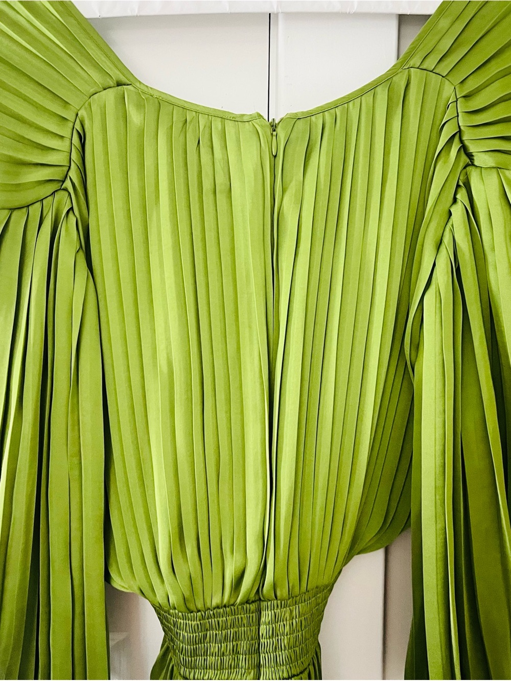 Joseph Ribkoff Pleated Satin Midi Dress — Greenery (Small) - Picture 8 of 9